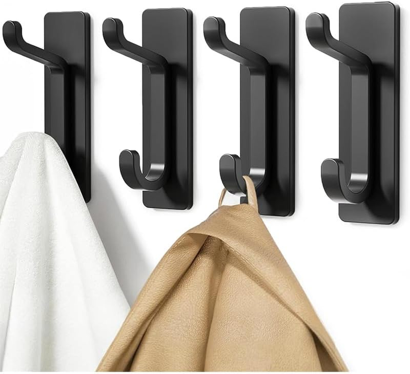 4 Pack Adhesive Wall Coat Hooks - Heavy Duty Stick-On Door Hanger, Metal Hook fo