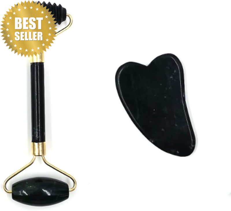 2 Pieces Jade Roller for Face and Gua Sha Scraping Massager Set,Jade Roller and
