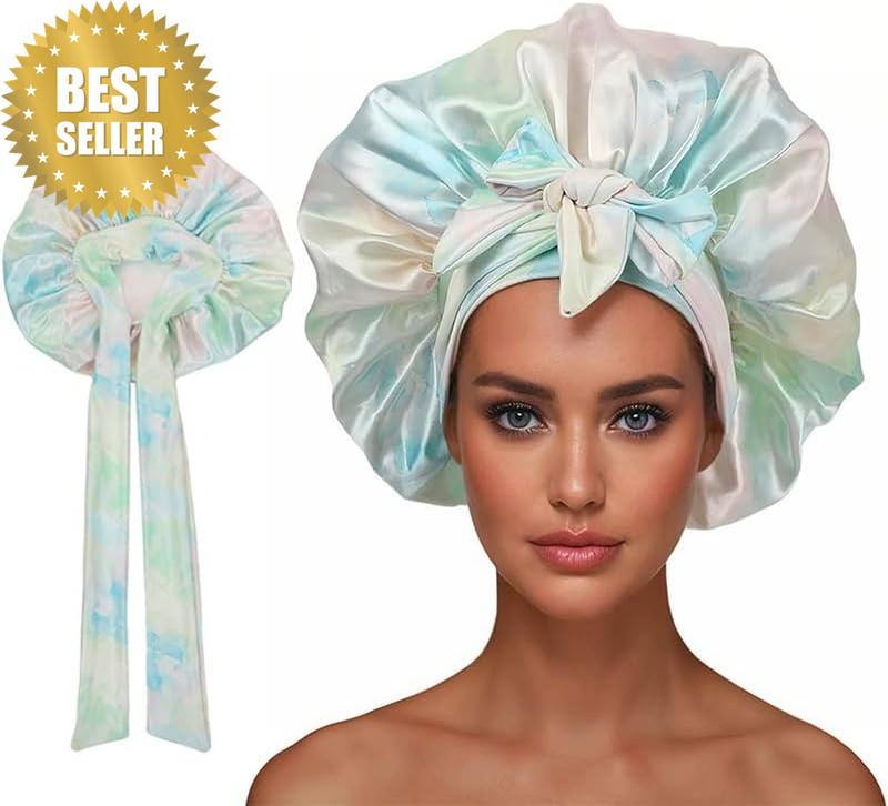 Satin Silk Bonnet for Sleeping Women - Double Layer Sleep Hair Bonnets Caps for
