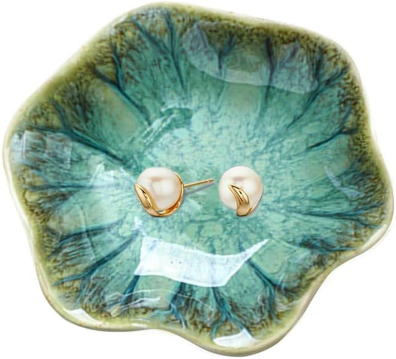 Crystal Green Ceramic Jewelry Dish, Leaf Key Holder, Small Ring Dish, Trinket Ca