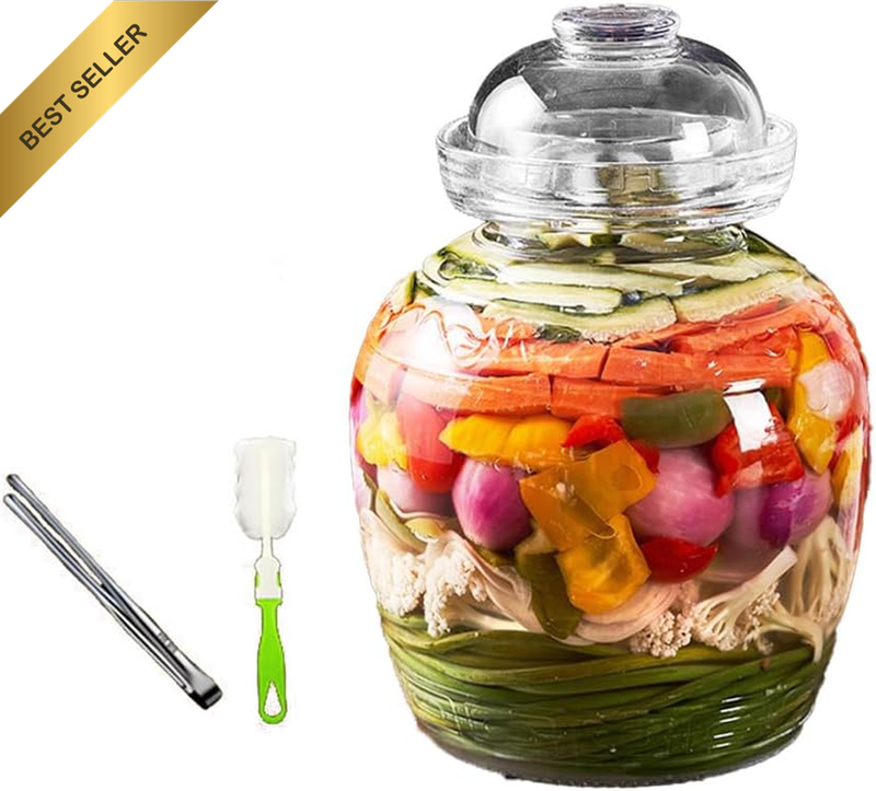2.5L Water Sealed Glass Kimchi Jar: Can Pickle Multiple Ingredients, Water Seale