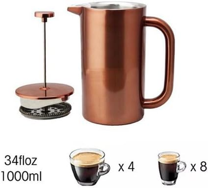 8Cup Double Wall Insulated Stainless Steel French Coffee Press 35Ounce Durable