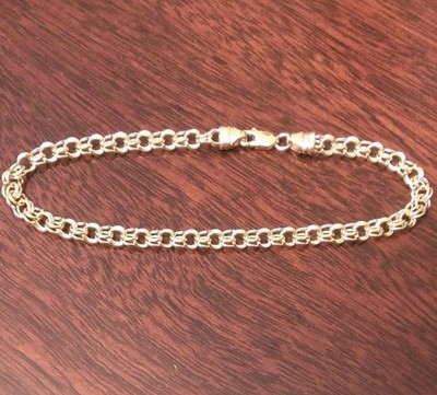 Pre-owned Wishing For Claudia 14k Solid Yellow Gold 3.75mm Polished Double Link Charm Bracelet 7" Length