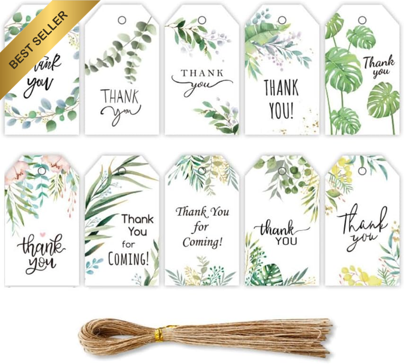 100 Pcs Floral Thank You Cards with Hemp Strings Gift Tag Label for Presents, Tr