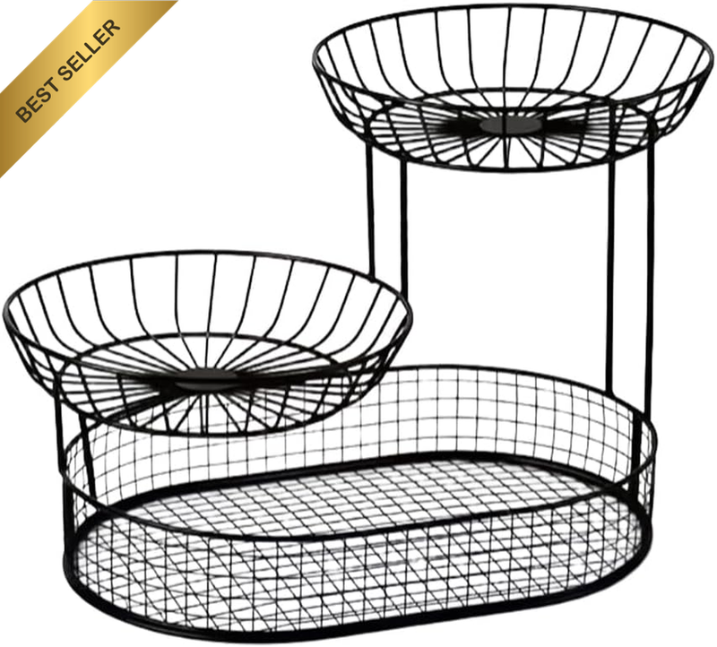 2 Tier Fruit Basket Countertop for Kitchen, Kitchen Counter Metal Wire Storage B