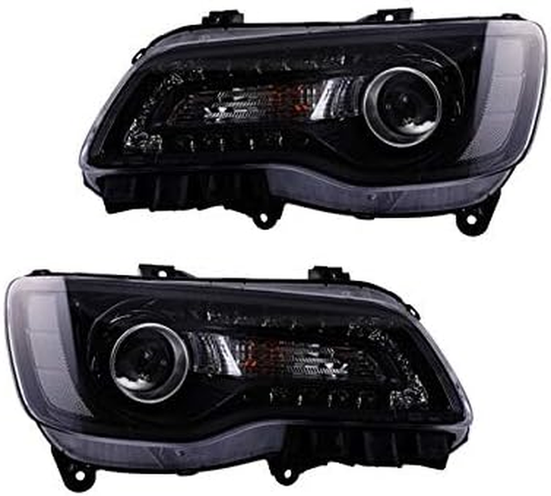 2 Piece Set Black Bezel Halogen Headlight Assembly for 2015-2017 Chrysler 300