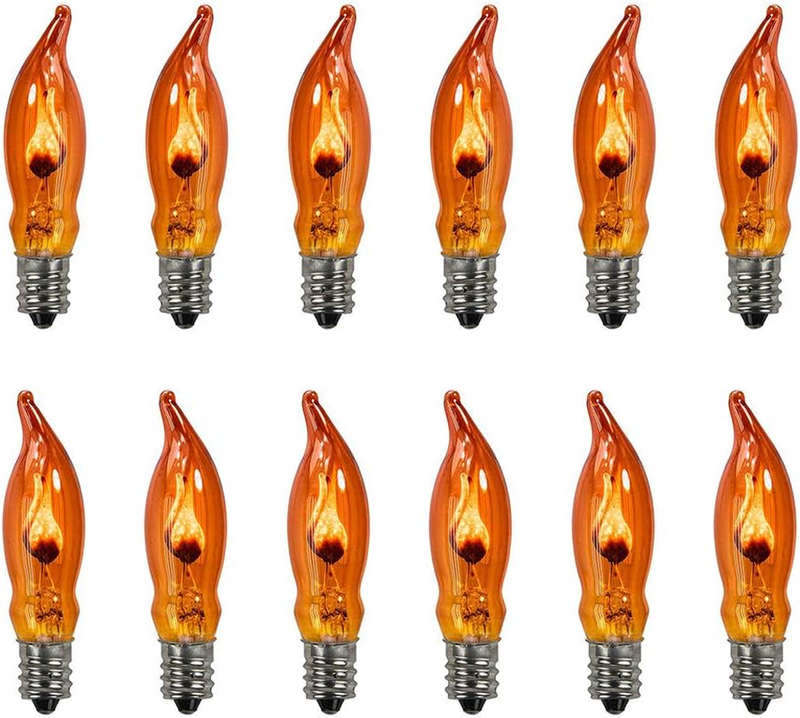 Orange C18 Flicker Flame String Light Bulbs 1 Watt 120 Volts E12 Base 12 Pack