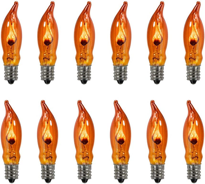 Orange C18 Flicker Flame String Light Bulbs-1 Watt/120 Volts