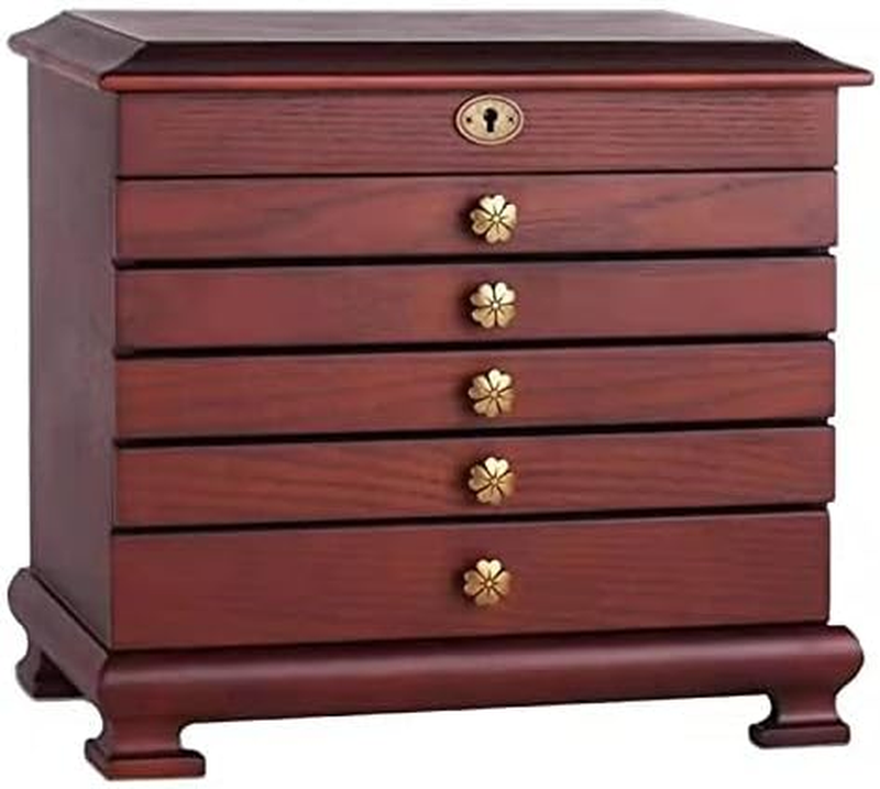 Large Wood Jewelry Box for Women Vintage Gift Storage Box Organizer with Mirror