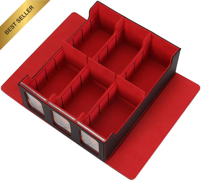 PU Leather Card Storage Box with Display Window, Transaction Card Box, 3000+MTG