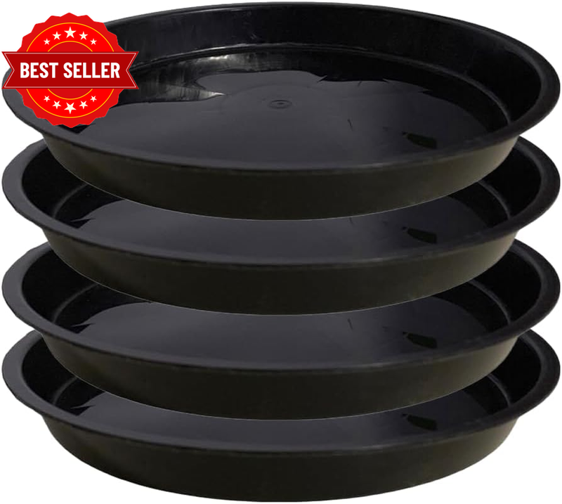 4 Pack 16 Inch Plant Saucer round Black Plastic Tray, Indoor Outdoor Drip Protec