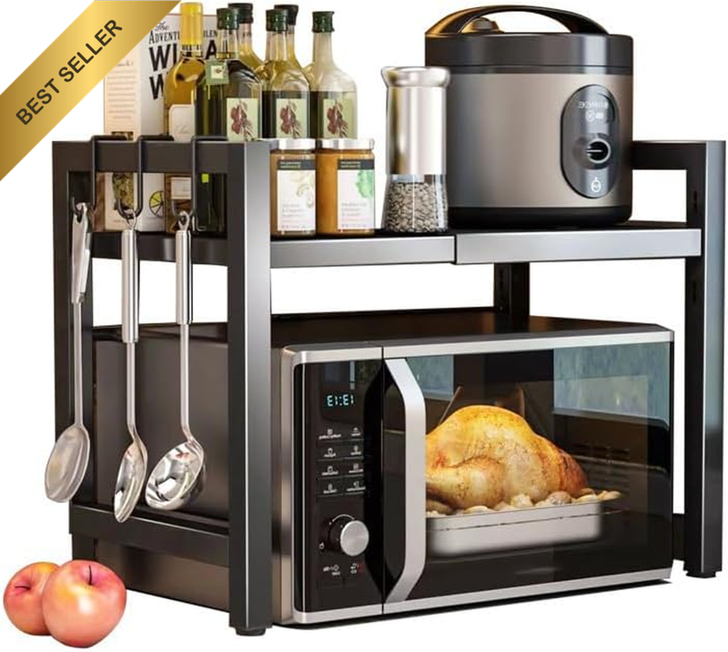 Microwave Oven Rack,2-Tier Expandable Microwave Stand Countertop Kitchen Utensil