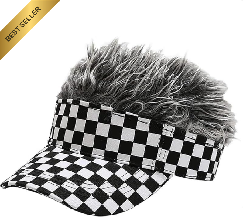 Mens Sun Visors Hat with Fake Spiked Hair Novelty Wig Adjustable Baseball Cap Go