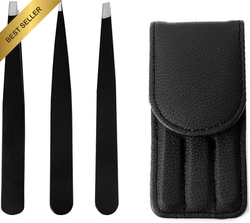 Tweezer Set 3-Piece, Stainless Steel Precision Tweezers for Women Facial Hair &