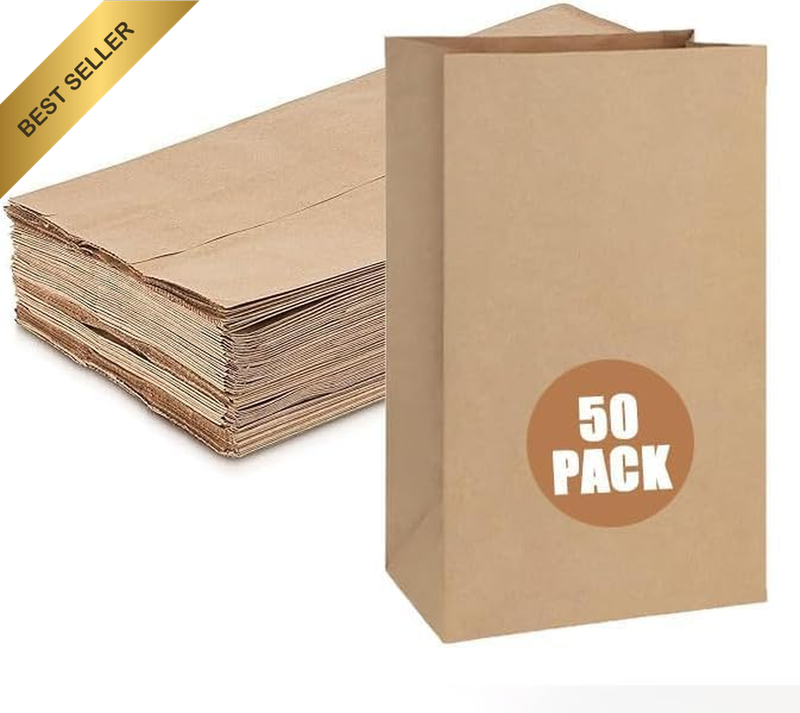 50 Pack 3 Lb Brown Kraft Paper Bags Lunch Snack Gift Bakery Use