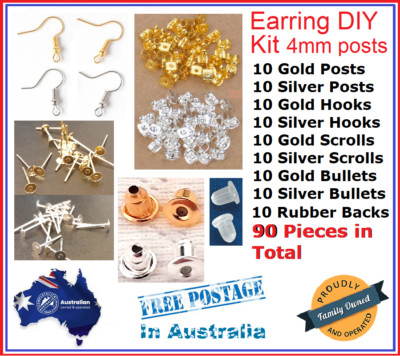 Jewellery Making Pack Set Kit Hypoallergenic Earring Backs Findings 4mm Posts