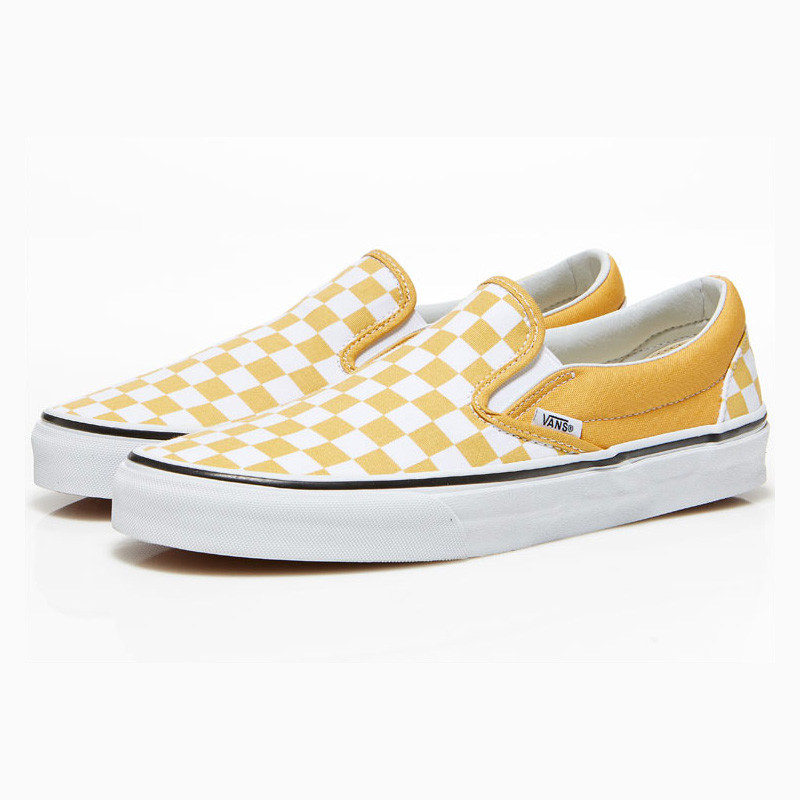 womens vans checkerboard slip on yellow