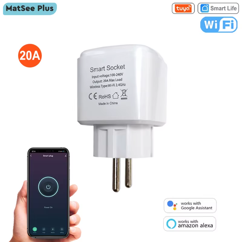 Tuya Smart Life WiFi Socket 20A EU France Plug App Remote Control Timing Power M