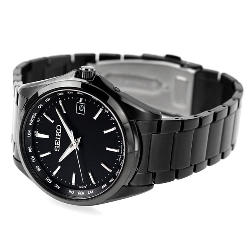 Pre-owned Seiko Selection Sbtm333 Total Black Titanium Solar Atomic Radio Men Watch Japan