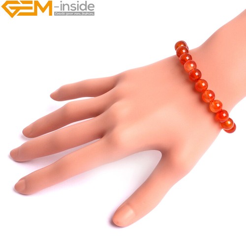 Stretchy Bracelet Natural Carnelian Agate Stone Round Beaded Healing Handmade