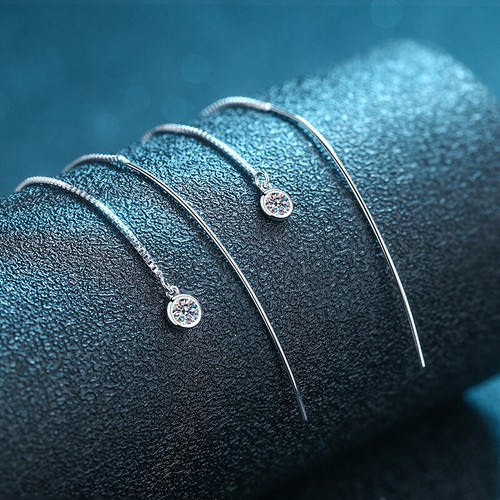 Women 0.2ct/pair Moissanite Threader Drop Dangle Earrings 925 Sterling Silver 