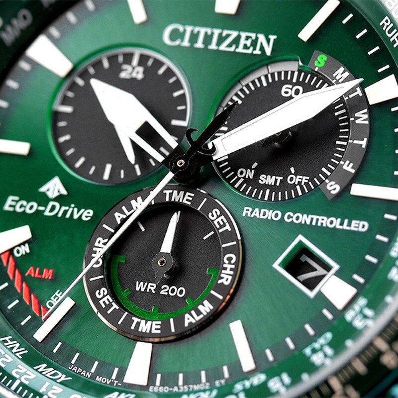 Pre-owned Citizen Promaster Sky Cb5004-59w Green Eco-drive Radio Direct Flight Men Watch