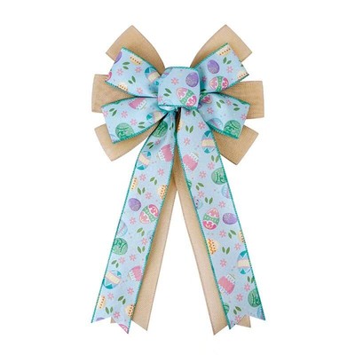 Large Easter Wreath Burlap Bow Bunny Eggs Door Decor 11x20 Inch Easter Day