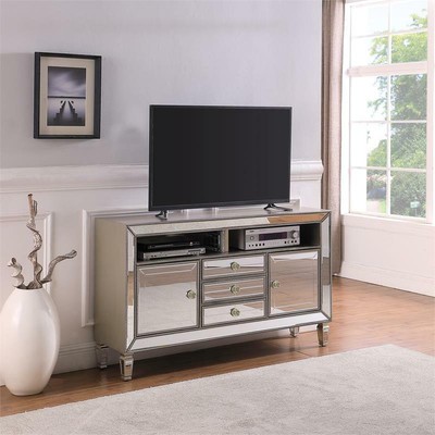 Limonite Modern Silver Mirrored Wood TV Stand