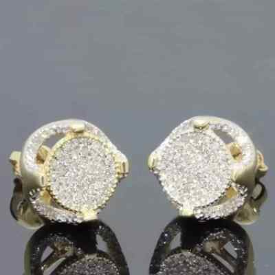 1.30 Ct Round Lab Created Diamond Men's Cluster Earrings 14K Yellow Gold Plated