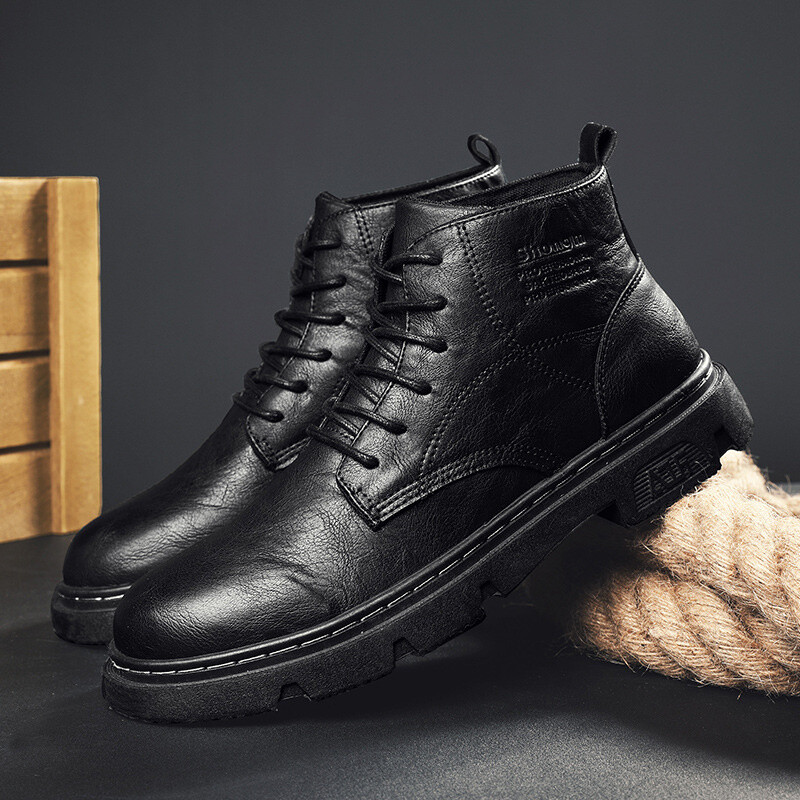Vintage Men Motorcycle Kiking Boots Punk British Round Toe Lace Up Work Shoes
