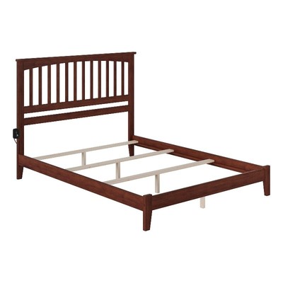 AFI Mission King Solid Wood Panel Bed with USB Charging Station in Walnut