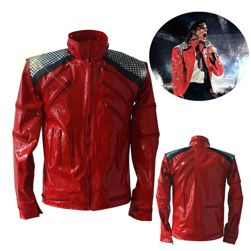 Classic Beat It MJ Michael Jackson Men Jacket Fashion Red Patent Leather Coat