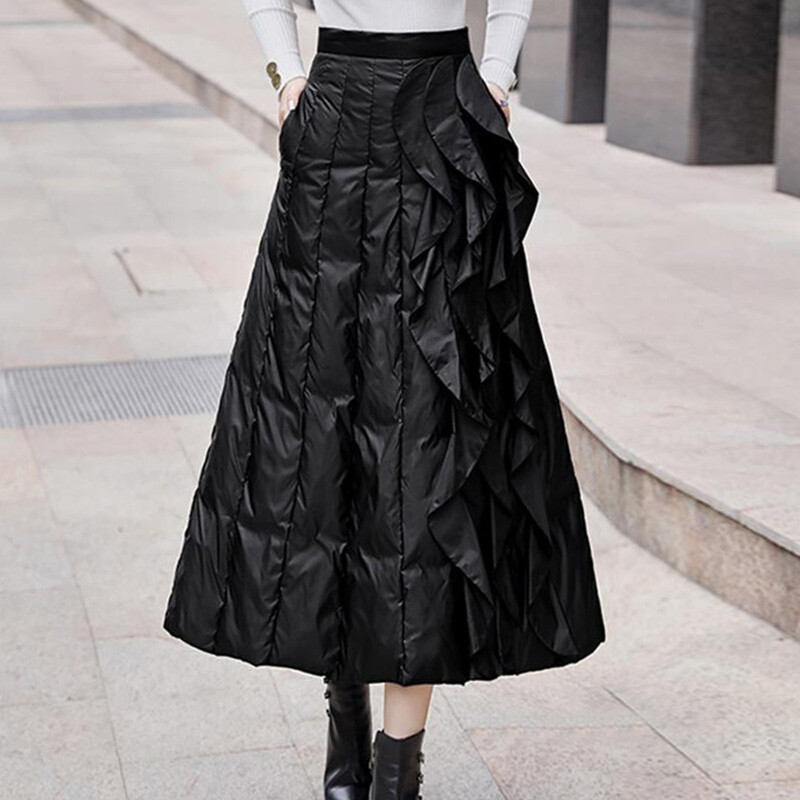 Gonne Midi Ruffle Da Donna Padded A Cerniera Spesse Calde Casual
