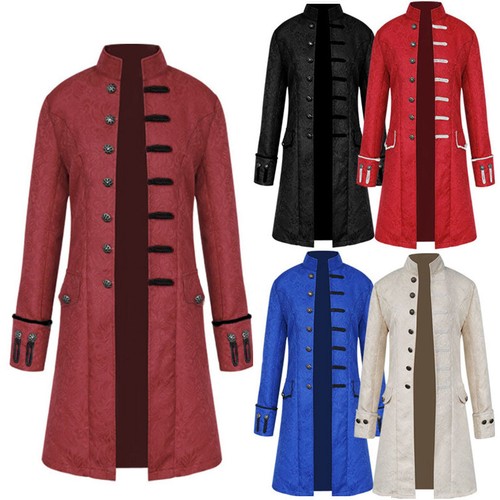 Retro Halloween Men Steampunk Jacket Trench Coat Gothic Medieval Costume Outwear