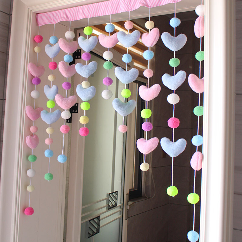Colorful Fluffy Plush Pompom Ball ​Doorway Curtain Door Decor Festival Home Cute