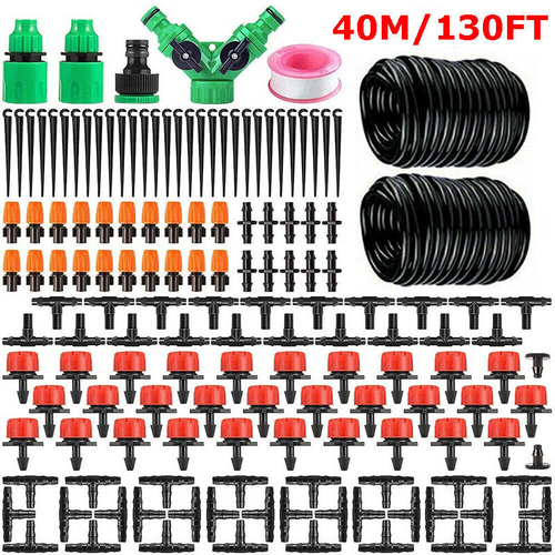 130FT Plant Garden Drip Irrigation System Hose Spray Watering Sprinkler DIY Kit