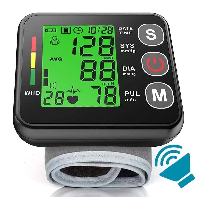 Digital Wrist Blood Pressure Monitor BP Machine Cuff LCD Heart
