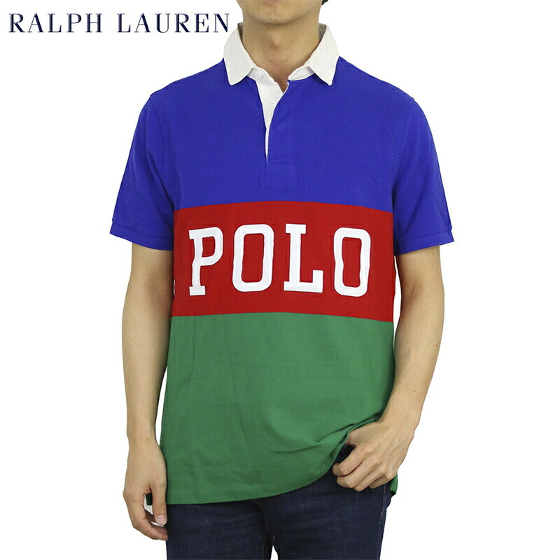 

Рубашка-поло классического кроя с короткими рукавами и вставками Polo Ralph Lauren, надпись «POLO», Blue/red/green