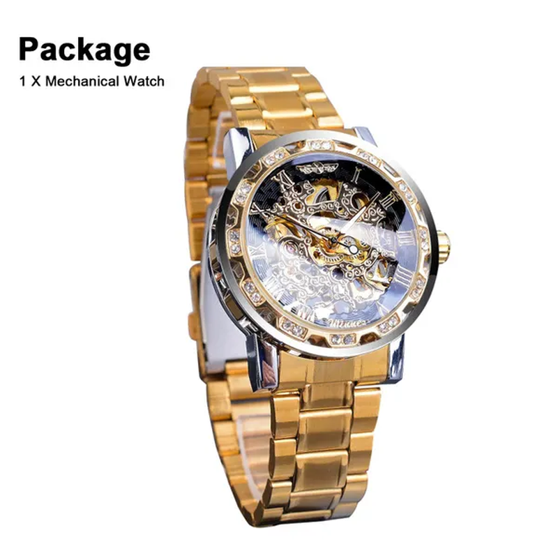 Men’S Watch, Luxury Mechanical Stainless Steel Skeleton Waterproof Automatic Self-Winding Rome Number Diamond Dial Wrist Watch for Men
