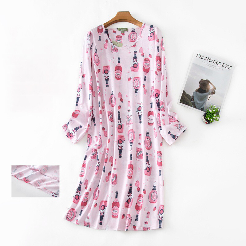 Women Nightwear Floral Print Cotton Long Sleeve Sleep Shirt Night Dress Gown Women Nightwear Floral Print Cotton Long Sleeve Sleep Shirt Night Dress Gown