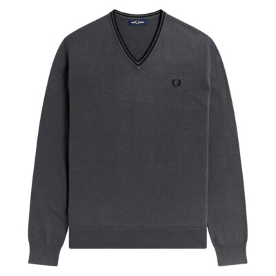 

Fred Perry Классический свитер с V-образным вырезом Мужской металлик/черный, Grey
