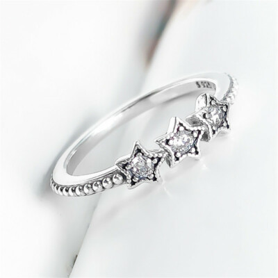 New Authentic Silver Sparkle Celestial Stars Clear CZ Ring Size 5 6 7 7.5 8.5