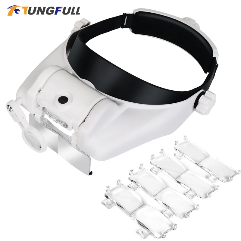 LED Headband Magnifying Glass Watchmaker Repair Tool 1.5x 2x 2.5x 3x 3.5x 8x Mag