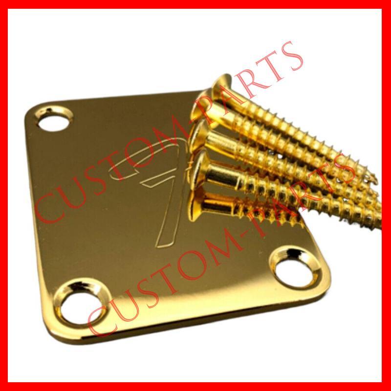 70s NECK PLATE Fender Vintage "F" Logo Strat Tele Guitar Bass Screws Parts Bolt