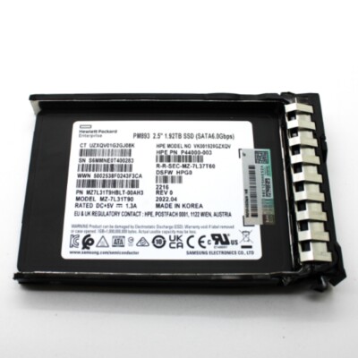 HPE PM893 2.5'' 1.92TB SATA-6G SFF BC Read Intensive Solid State Drive P44009-K21