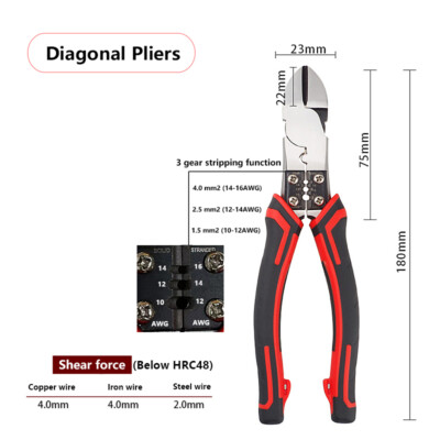 7 Inch Electrician Combination Pliers Wire Cutter Long Nose Diagonal Plier Tool