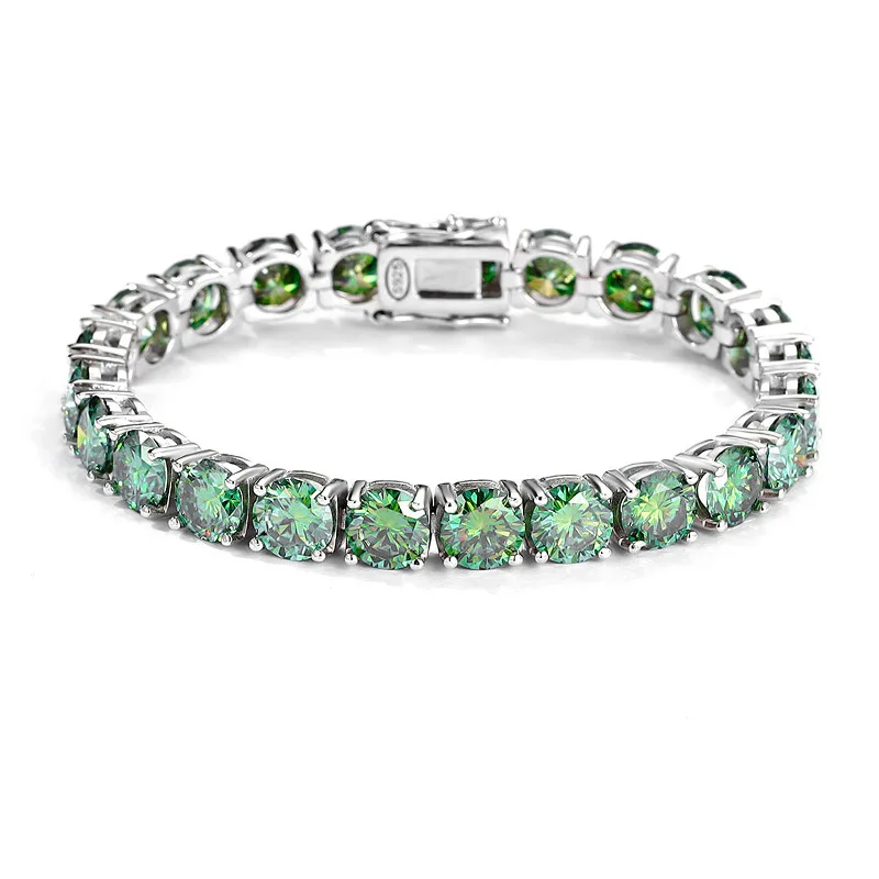 Platinum PT950 Tennis Bracelet Set with Dark Green Diamond Single Row Bangle