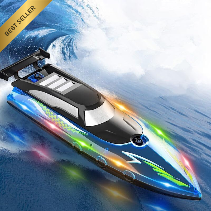RC Speedboat High Speed Waterproof LED 2.4Ghz 2 Batteries Pools Lake Toy