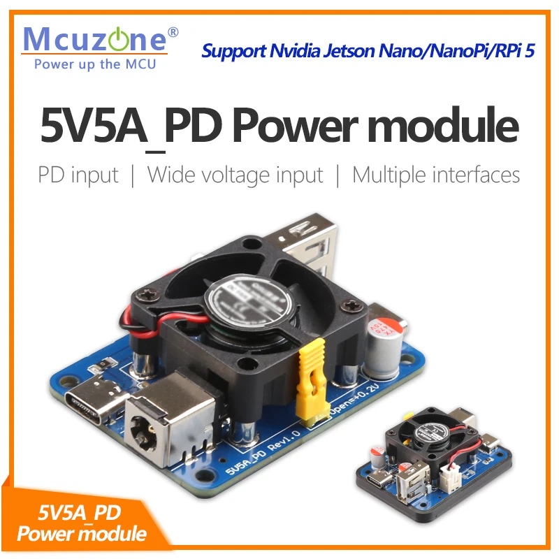 5V5A PD power,USB-C and USB-A dual port Power module for Raspberry Pi5, support