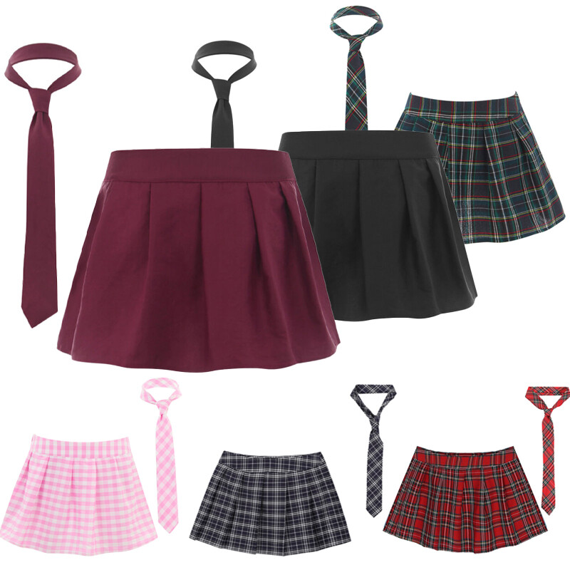 US Women Sexy Schoolgirl Role Play Plaid Pleated Mini Skirt